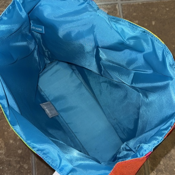 Estee Lauder Lisa Perry Tote Beach Bag Bright Multicolor 14”x16” Skincare/Makeup - Picture 10 of 12